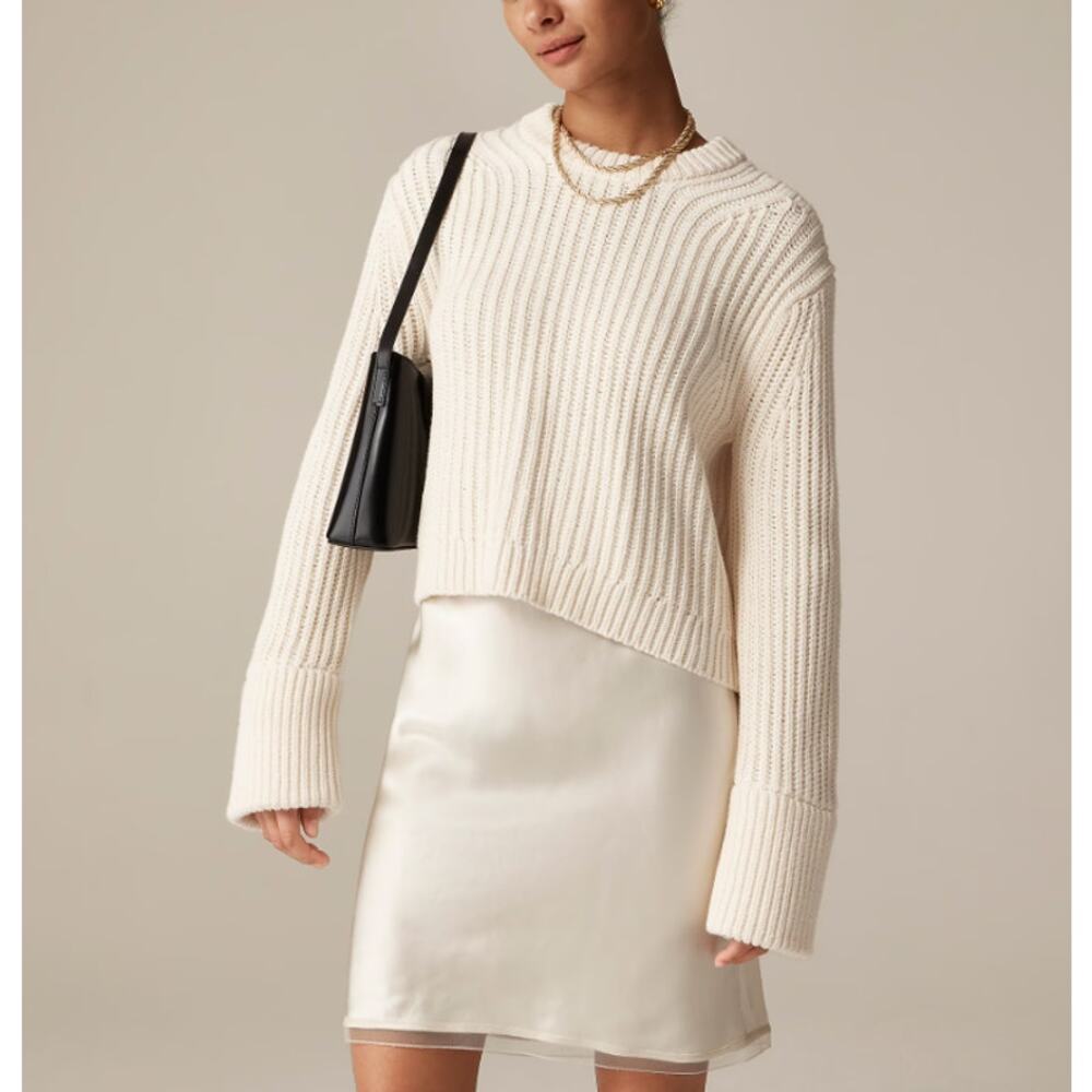 J.Crew Heritage Cotton Fisherman Crewneck Sweater Womens XXS Cream Chunky Knit